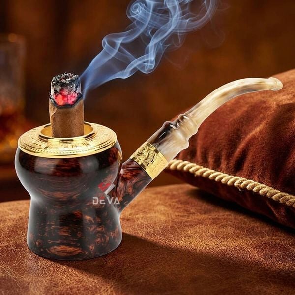 Tẩu hút Cigar thân gỗ cán sừng hình trống đồng Đông Sơn TS31