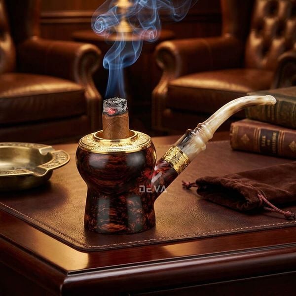 Tẩu hút Cigar thân gỗ cán sừng hình trống đồng Đông Sơn TS31