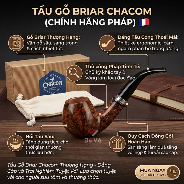 Tẩu gỗ thạch nam chính hãng Chacom 214
