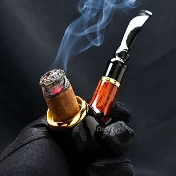 Tẩu hút Cigar nối thân gỗ cán sừng cối lõi thép Freesize TS03
