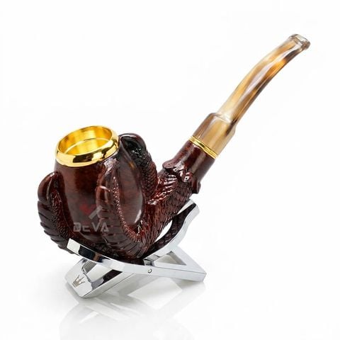 Tẩu Cigar gỗ đàn hương khắc hình vuốt rồng cán sừng Freesize TS19