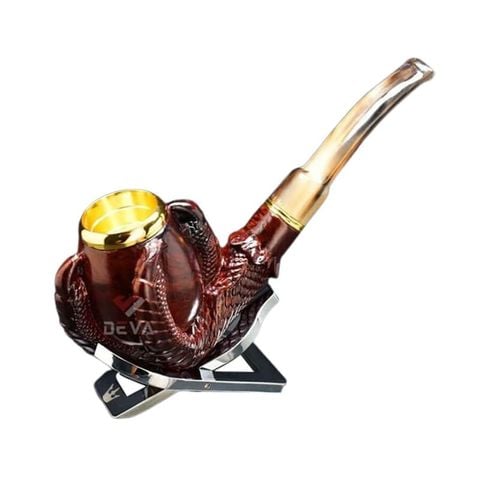 Tẩu Cigar gỗ đàn hương khắc hình vuốt rồng cán sừng Freesize TS19