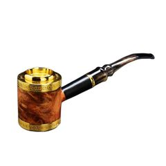 Tẩu cán sừng đế đứng hoa văn mạ vàng Freesize TS12