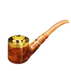 Tẩu gỗ sưa cán cong đế bằng ốp miệng mạ vàng Freesize TG07