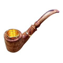 Tẩu gỗ sưa cán cong đế bằng ốp miệng mạ vàng Freesize TG07