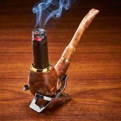 Tẩu gỗ sưa cán đứng đế tròn ốp miệng mạ vàng Freesize TG06