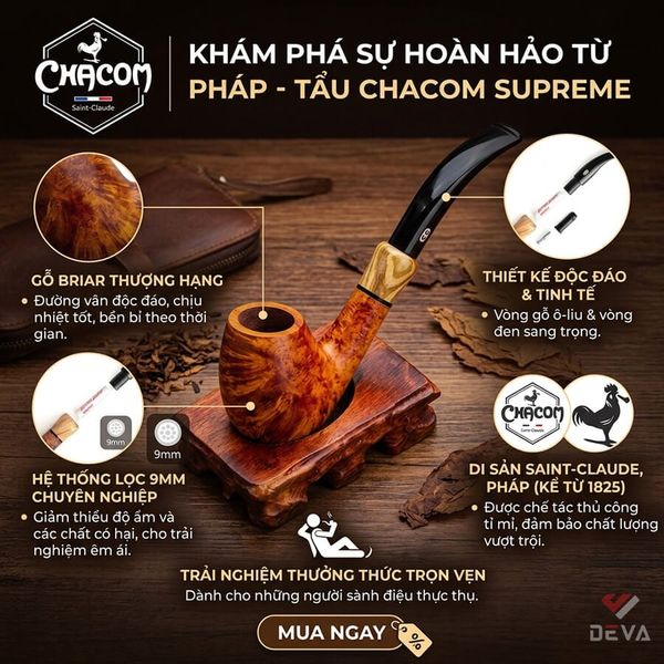 Tẩu Chacom gỗ thạch nam cao cấp Supreme