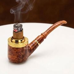 Tẩu gỗ sưa cán cong đế bằng ốp miệng mạ vàng Freesize TG07
