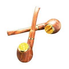 Tẩu gỗ sưa cán đứng đế tròn ốp miệng mạ vàng Freesize TG06