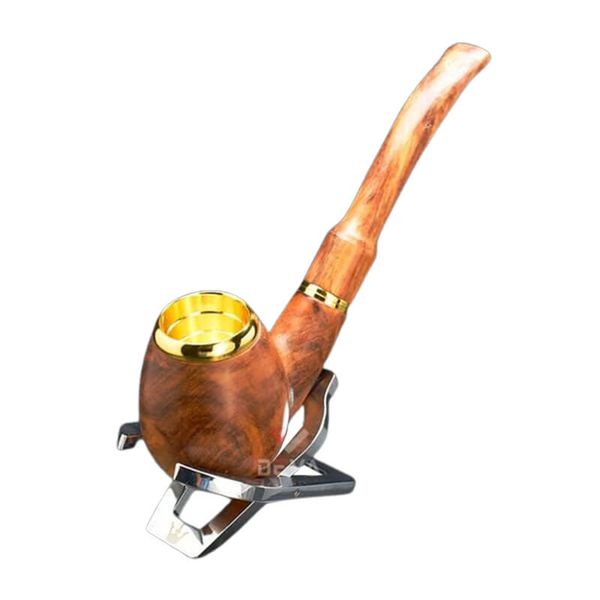 Tẩu gỗ sưa cán đứng đế tròn ốp miệng mạ vàng Freesize TG06