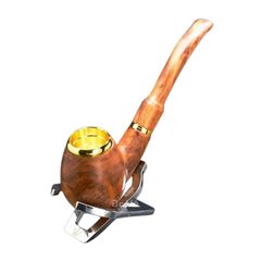 Tẩu gỗ sưa cán đứng đế tròn ốp miệng mạ vàng Freesize TG06