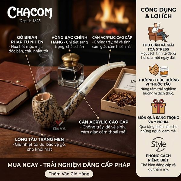 Tẩu chacom gỗ thạch nam Atlas taupe N43T