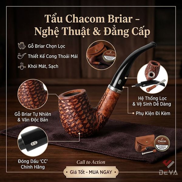 Tẩu thạch nam vân cổ Rustic Chacom 1202