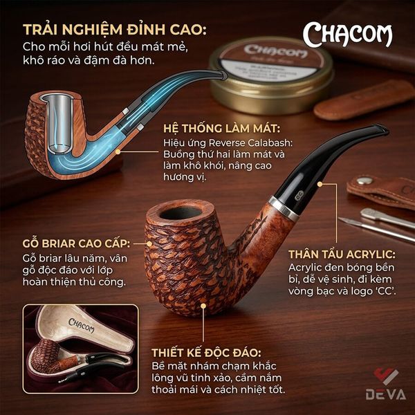 Tẩu thạch nam vân cổ Rustic Chacom 1202
