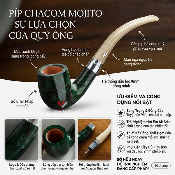 Tẫu gỗ thạch nam cán dài Chacom Mojito 40