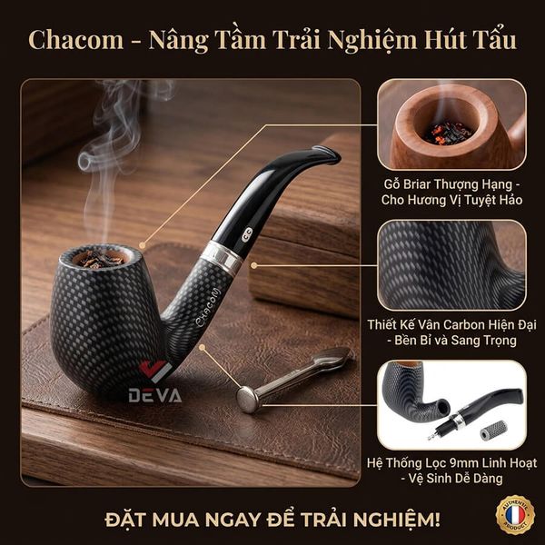 Tẩu gỗ thạch nam Chacom Carbone 851