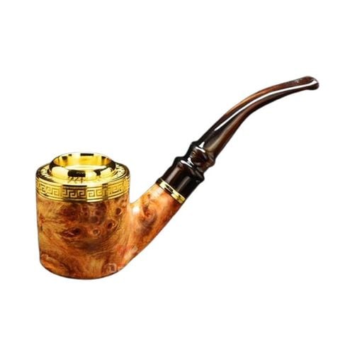 Tẩu gỗ hút Xì Gà cán sừng bọc hoa văn mạ vàng Freesize TS15