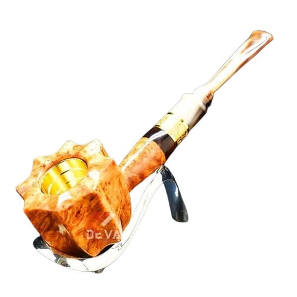 Tẩu Cigar thân gỗ thẳng cán sừng bầu  Freesize TS32