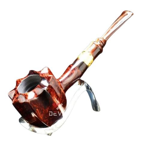 Tẩu hút Cigar thân gỗ thẳng cán sừng bầu hình hoa 8 cánh Freesize TS32