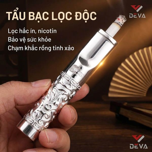 Tẩu lọc chính hãng Zobo bạc nguyên khối 2 cỡ thuốc lá ZB 888