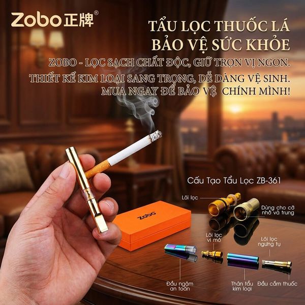 Tẩu lọc vệ sinh chính hãng Zobo cho thuốc lá vừa và nhỏ ZB-361