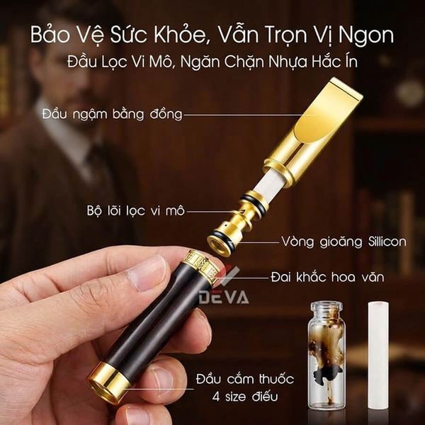 Tẩu lọc chính hãng Wosda vỏ ốp gỗ cho 4 size thuốc Series WSD-105
