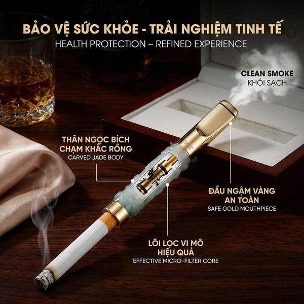 Tẩu lọc vệ sinh thân đá ngọc khắc hình rồng nổi Zobo ZB 358
