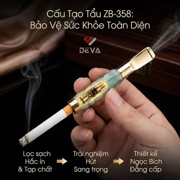 Tẩu lọc vệ sinh thân đá ngọc khắc hình rồng nổi Zobo ZB 358