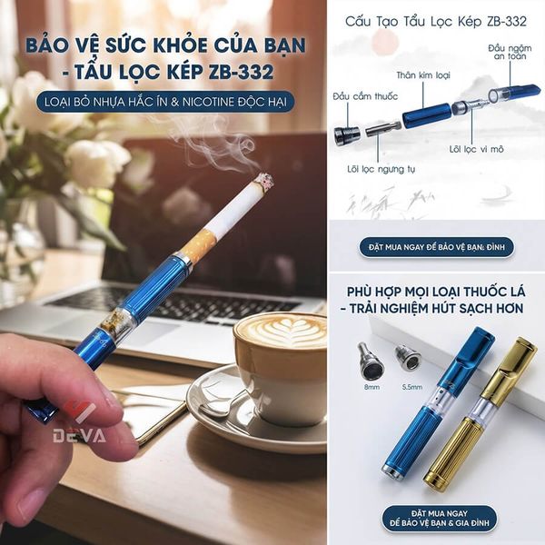 Tẩu thuốc lá kim loại Zobo lõi lọc vệ sinh 2 lớp ZB 332
