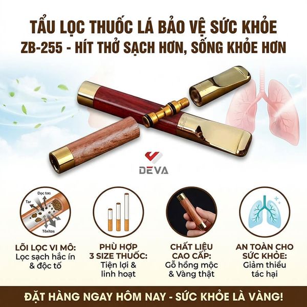 Tẩu vệ sinh thân gỗ đàn hương cho thuốc lá nhỏ và lớn Zobo ZB 255