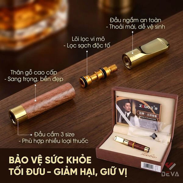 Tẩu vệ sinh thân gỗ đàn hương cho thuốc lá nhỏ và lớn Zobo ZB 255