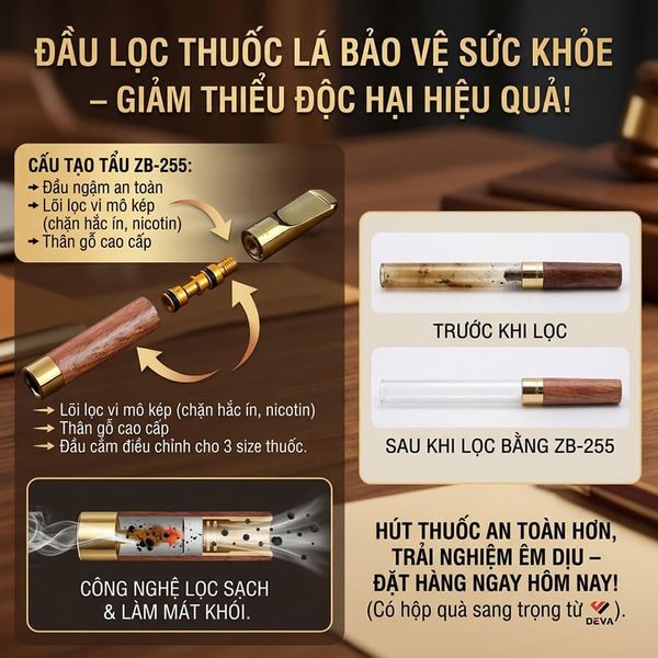 Tẩu vệ sinh thân gỗ đàn hương cho thuốc lá nhỏ và lớn Zobo ZB 255