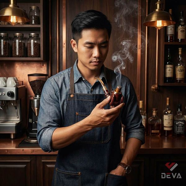 Tẩu Cigar gỗ đàn hương khắc hình vuốt rồng cán sừng Freesize TS19