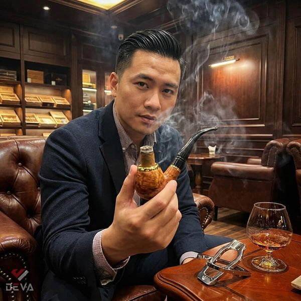 Tẩu Cigar thân gỗ đế tròn cán sừng Freesize TS05