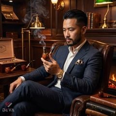 Tẩu Cigar thân gỗ đế tròn cán sừng Freesize TS05