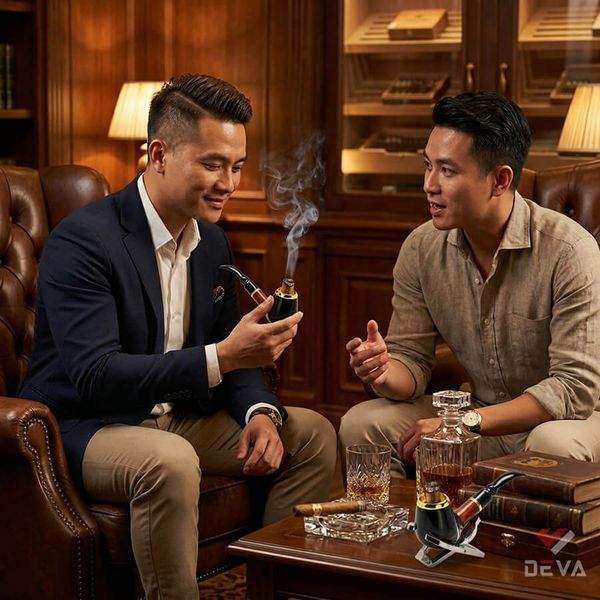 Tẩu hút Cigar nối thân gỗ cán sừng cối lõi thép Freesize TS03