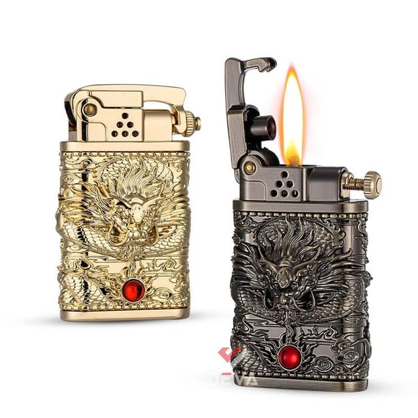 Bật lửa xăng đá Zorro đánh lửa tự động ốp hình rồng 3D Z602-101