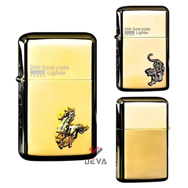 Bật lửa xăng đá Zorro đáy tròn ốp Emblem 12 con giáp mạ vàng 24K số giới hạn Z790-515