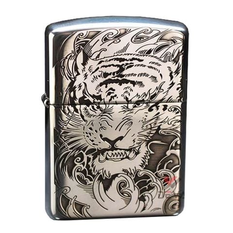 Zippo Bạc Khối Armor Khắc Chủ Đề Mãnh Hổ BK83