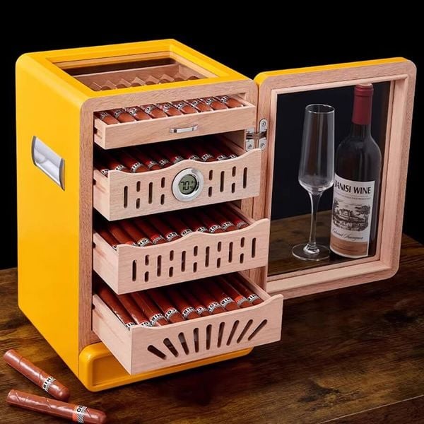 Hộp Giữ Ẩm Xì Gà Gỗ Tuyết Tùng Cao Cấp Có Kính 60013