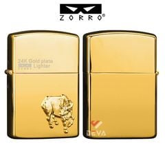 Bật lửa xăng đá chính hãng Zorro  ốp Emblem hình 12 con giáp mạ vàng 24K Z2-1099