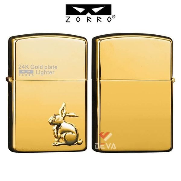 Bật lửa xăng đá chính hãng Zorro  ốp Emblem hình 12 con giáp mạ vàng 24K Z2-1099