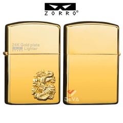 Bật lửa xăng đá chính hãng Zorro  ốp Emblem hình 12 con giáp mạ vàng 24K Z2-1099