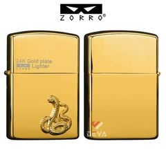 Bật lửa xăng đá chính hãng Zorro  ốp Emblem hình 12 con giáp mạ vàng 24K Z2-1099