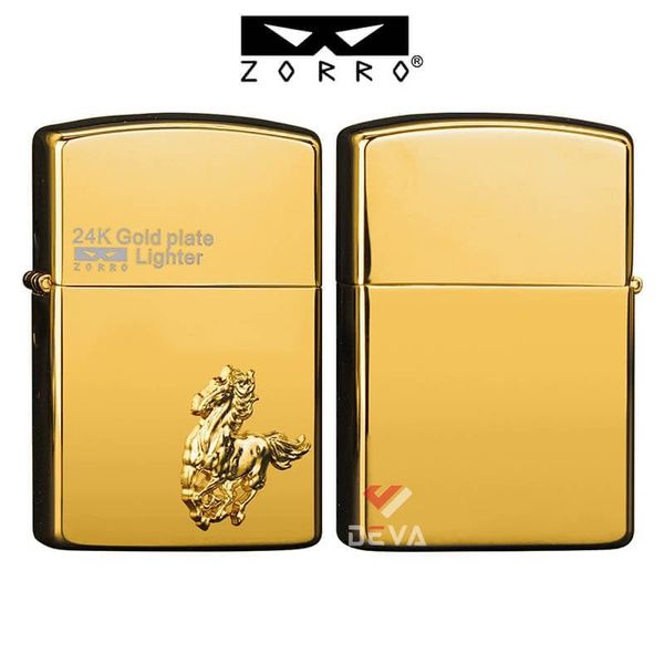 Bật lửa xăng đá chính hãng Zorro  ốp Emblem hình 12 con giáp mạ vàng 24K Z2-1099