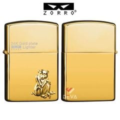 Bật lửa xăng đá chính hãng Zorro  ốp Emblem hình 12 con giáp mạ vàng 24K Z2-1099