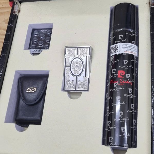 Set Quà Tặng Bật lửa ST Dupont sơn mài hoa văn cổ điển D214