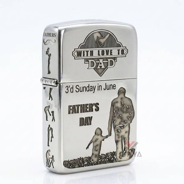Zippo Bạc Khối Tái bản 1941 Khắc Chủ Đề Cha Con Father's Day BK23