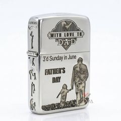 Zippo Bạc Khối Tái bản 1941 Khắc Chủ Đề Cha Con Father's Day BK23