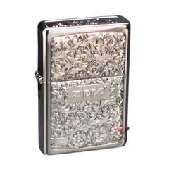 Zippo 2 Mộc Đáy Bottom Up Hoa Văn Silver Plate Titanium Coating ZN159